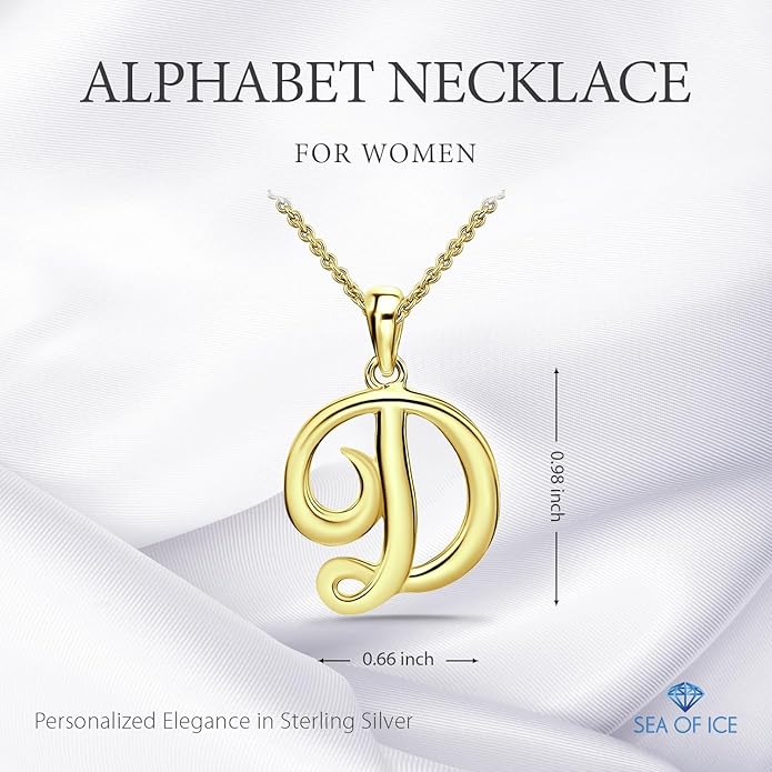 SEA OF ICE Letter Initial Necklace, Alphabet Letter Pendant Necklace, Sterling Silver, Gold, Rose Gold Necklace for Women, Elegant Initial Necklaces, Personalized Custom Women's Necklaces
