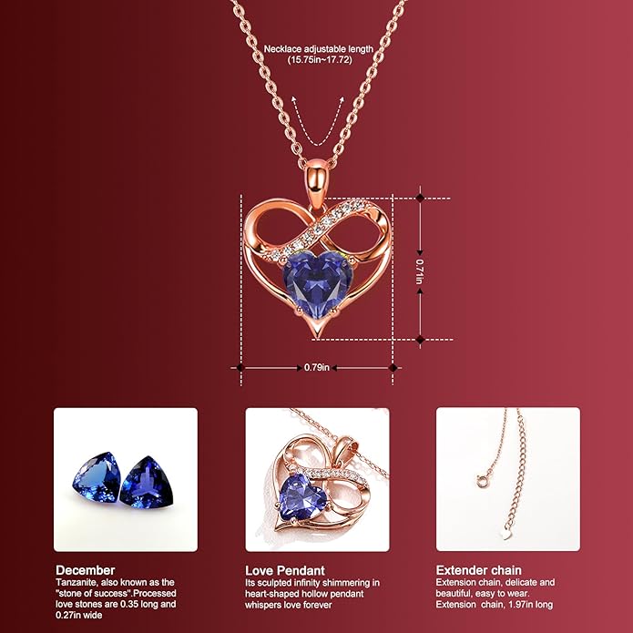 Rose Gold Birthstone Necklaces Heart Birthstone Pendant Necklaces For Women Valentine's Day Mother's Day Anniversary Christmas Gifts