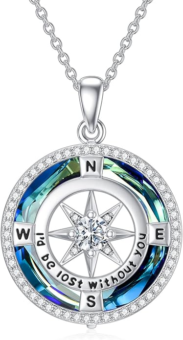 TOUPOP Compass Necklace for Women 925 Sterling Silver I'd be Lost without You Compass Pendant Birthstone Necklaces Anniversary Jewelry Birthday Gift for Girlfriend Wife Graduation Gifts for Her Daugthter
