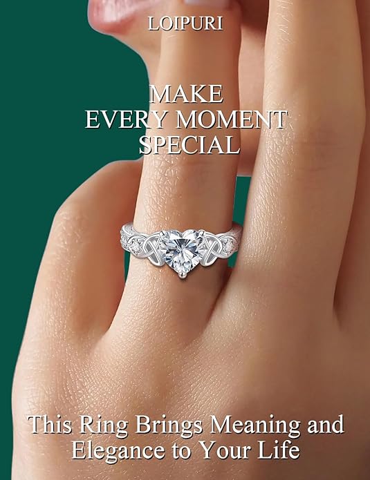 2Ct Moissanite Engagement Ring for Women, D Color VVS1, Heart Shaped Celtic Style, 925 Sterling Silver Wedding Anniversary Promise Gift