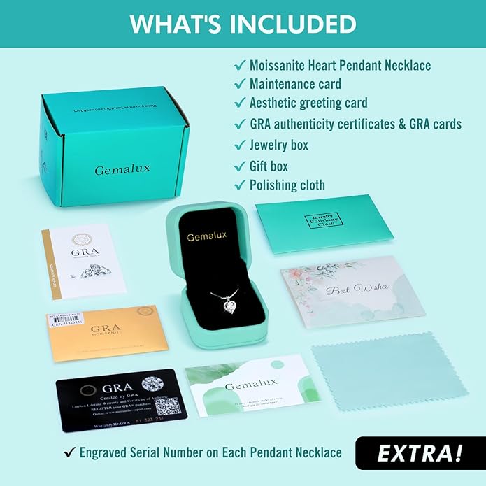 Moissanite Heart Necklace for Women, Engraved 'I Love You', 925 Sterling Silver, 1-3 Carat D Color VVS1 Synthetic Diamond Heart Pendant, Birthday Anniversary Wedding Gift for Wife Girlfriend Mom