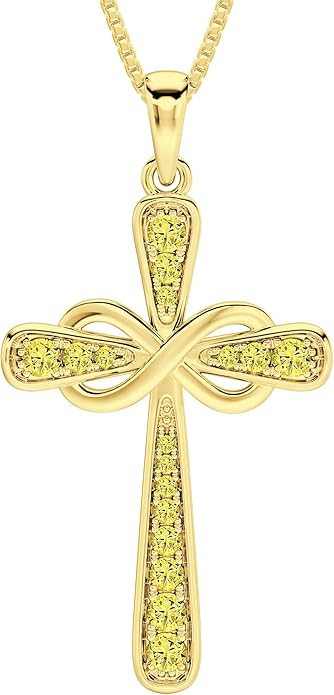 YL 925 Sterling Silver Cross Necklace for Women Halo Infinity Pendant Birthstone Jewelry for Mom