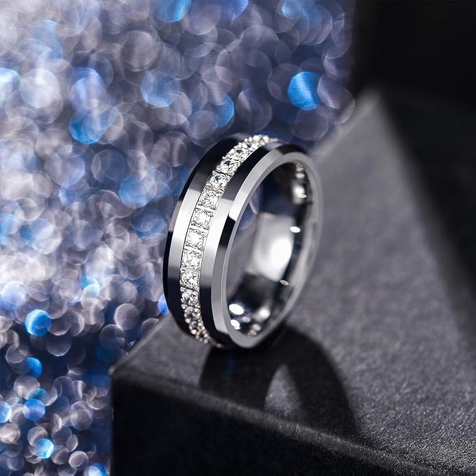 Greenpod 6mm 8mm Tungsten Carbide Rings for Men Silver/Gold Cubic Zirconia Eternity Wedding Band Women High Polish Comfort Fit Size 6-13