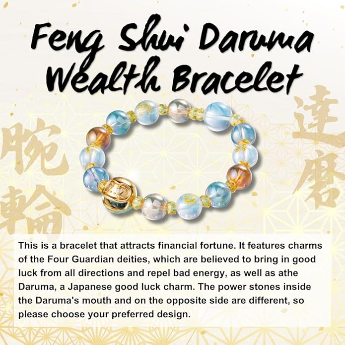 Japan money luck feng shui Daruma bracelet wealth friendship Japanese traditional lucky charm good fortune unisex 6-8 inches stretch