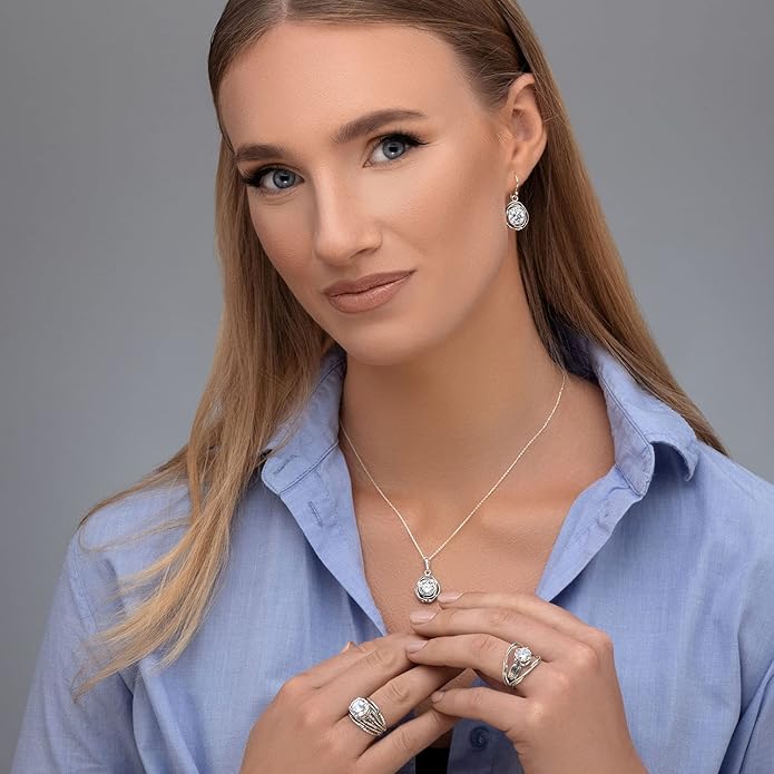 JEAN RACHEL JEWELRY 925 Sterling Silver Ring - Wrap Vintage Design with Prong Set Round Cubic Zirconia - Hypoallergenic, Lead & Nickel Free - Artisan Handcrafted Statement Rings for Women