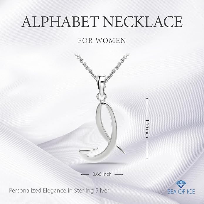 SEA OF ICE Letter Initial Necklace, Alphabet Letter Pendant Necklace, Sterling Silver, Gold, Rose Gold Necklace for Women, Elegant Initial Necklaces, Personalized Custom Women's Necklaces