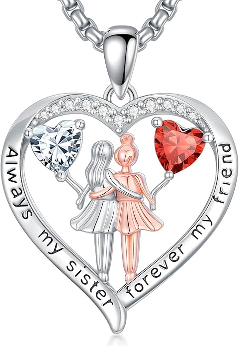 Always My Sister Forever My Friend Birthstone Pendant Necklace Women Jewelry Christmas Valentine Mothers Day Birthday Gifts for Women Sister From Sister