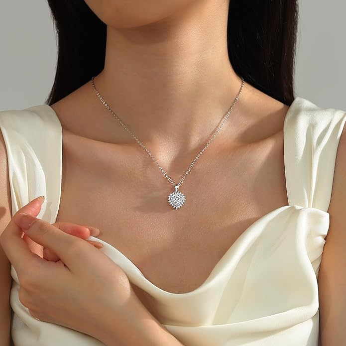 Moissanite Heart Necklace for Women – Shiny Pendant of Love with 925 Sterling Silver Chain, 1-2 Carat Moissanite, Adjustable 18-20 Inch, Romantic Anniversary Jewelry
