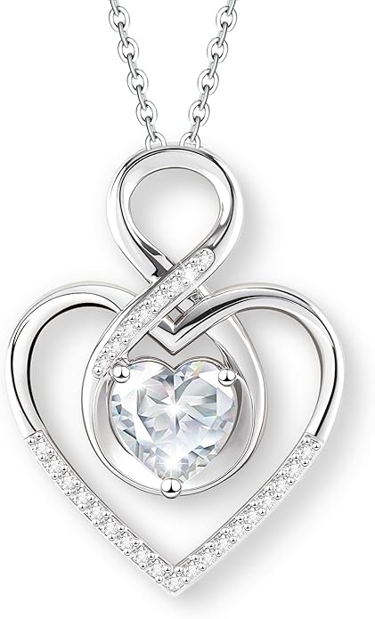 Heart Necklace for Women, 925 Silver Necklace with Infinity Heart Pendant, Personalized Birthstone Necklace Anniversary Birthday Gifts for Wife, Girlfriend, Mom