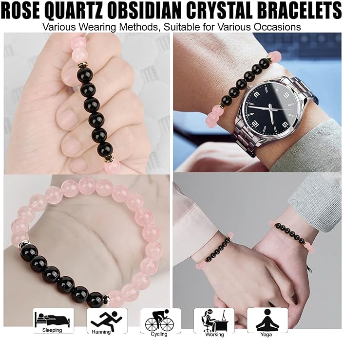 HOZEAL Rose Quartz Pink Opal Peru Crystal Bracelet, Love Friendship Crystal Stone Chakra Bracelet, Business Money Energy Wealth Good Luck Prosperity Feng Shui Beaded Bracelet for Men Women