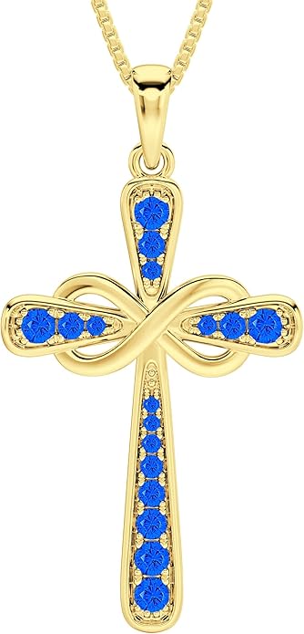 YL 925 Sterling Silver Cross Necklace for Women Halo Infinity Pendant Birthstone Jewelry for Mom