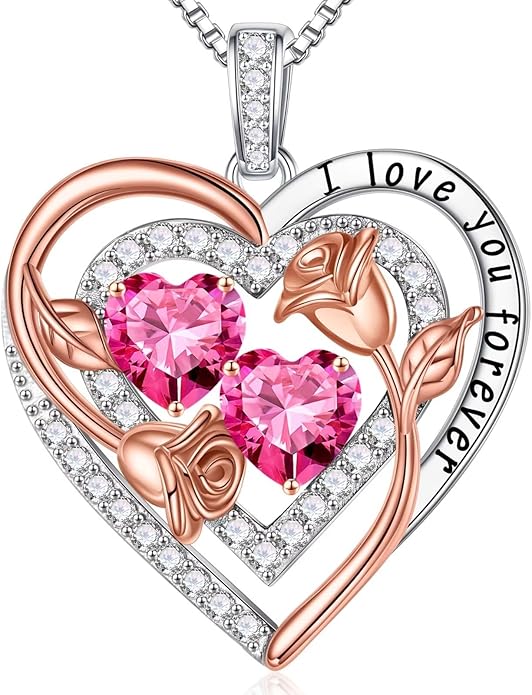 Iefil Birthstone Necklace for Women - Sterling Silver Birthstone Necklace Anniversary Birthday Gifts for Her Wife Mom Daughter