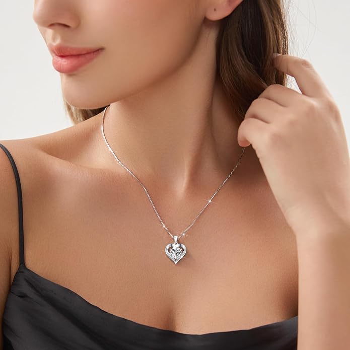 Moissanite Necklace for Women, 1-3 Carat Moissanite Heart Necklace Engraved with 'I LOVE YOU', Birthday Gift for Wife, Anniversary Present for Wife, Women, Jewelry Gifts for Girlfriend, Mom