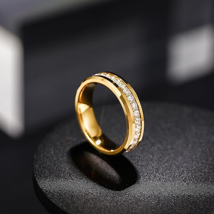 Greenpod 6mm 8mm Tungsten Carbide Rings for Men Silver/Gold Cubic Zirconia Eternity Wedding Band Women High Polish Comfort Fit Size 6-13