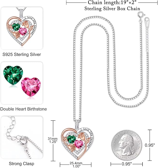 Iefil Birthstone Necklace for Women - Sterling Silver Birthstone Necklace Anniversary Birthday Gifts for Her Wife Mom Daughter