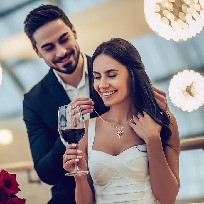 Iefil Birthstone Necklace for Women - 925 Sterling Silver Rose Heart Necklace, Birthstone Jewelry, Anniversary Birthday Gifts for Wife Girlfriend Mom Daughter