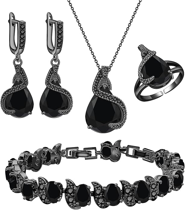 GZWHD Jewelry Set for Women Water Drop Cubic Zirconia Artificial Crystal Earrings Pendant Necklace Open Ring Tennis Bracelet Wedding Anniversary Birthday Engagement Gift for Bridesmaid Wife Girlfriend Friend