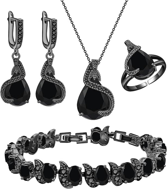 GZWHD Jewelry Set for Women Water Drop Cubic Zirconia Artificial Crystal Earrings Pendant Necklace Open Ring Tennis Bracelet Wedding Anniversary Birthday Engagement Gift for Bridesmaid Wife Girlfriend Friend