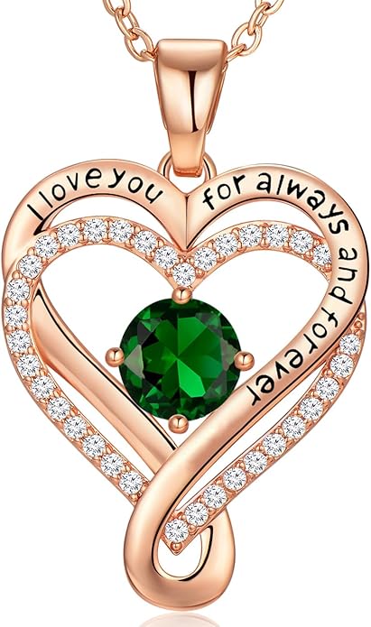 Infinity Heart Birthstone Necklace for Women Wife 18K Rose Gold Plated,Anniversary for Women Wife Her Birthday Gift for Girlfriend Mom Daughters, I Love You Women's Jewelry