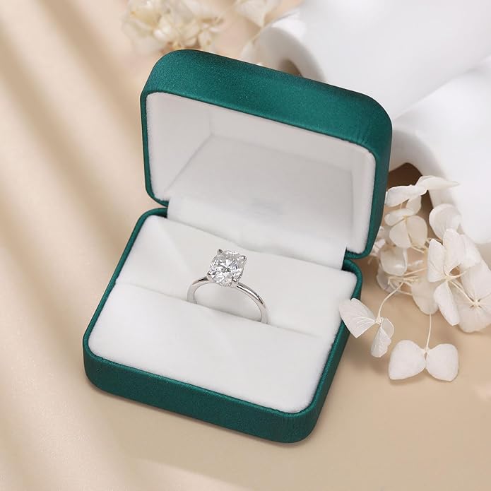 getlove 1.5-3ct Oval Moissanite Engagement Ring 18K White Gold Plated Solid Silver D-Color VVS1 Solitaire Promise Ring