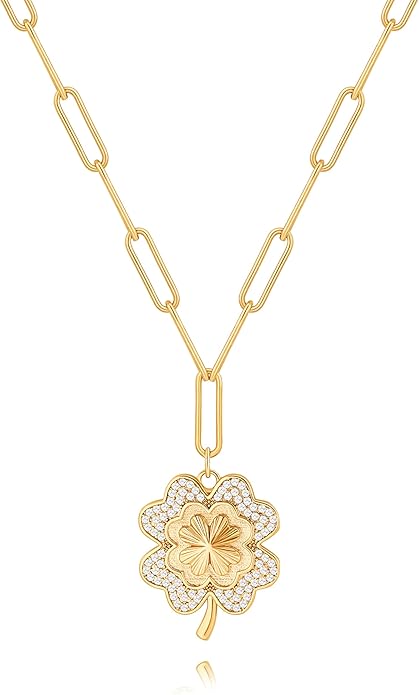 18k Gold Chain Link Necklace for Women, Baroque Pearl/Compass Pendant Necklace