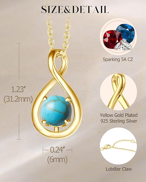FANCIME Birthstone Necklaces for Women Fine Jewelry Sterling Silver Dainty Infinity Pendant Anniversary Birthday Christmas Gifts for Her Wife Mom Lady Daughter, Chain 16"+2" Extend