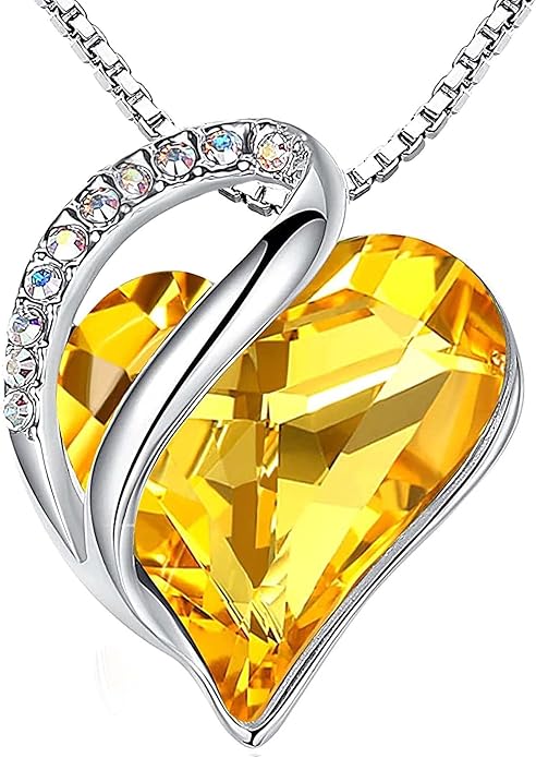 Necklaces for Women, Infinity Love Birthstone Heart Crystal Pendant, Birthday Jewelry Gifts for Her, Mom, and Wife, Silver Plated, 18 plus 2 inch Adjustable Chain