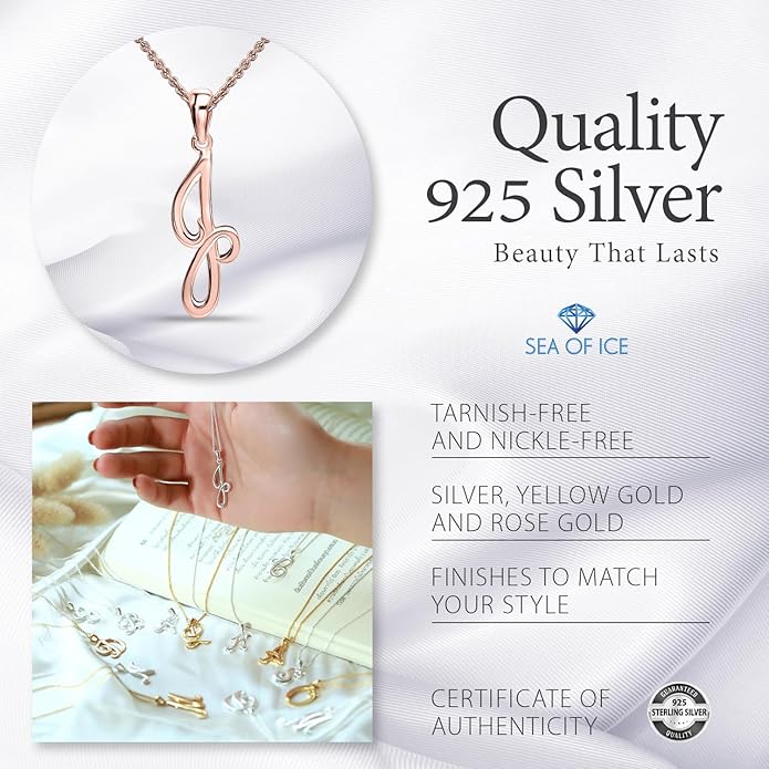 SEA OF ICE Letter Initial Necklace, Alphabet Letter Pendant Necklace, Sterling Silver, Gold, Rose Gold Necklace for Women, Elegant Initial Necklaces, Personalized Custom Women's Necklaces