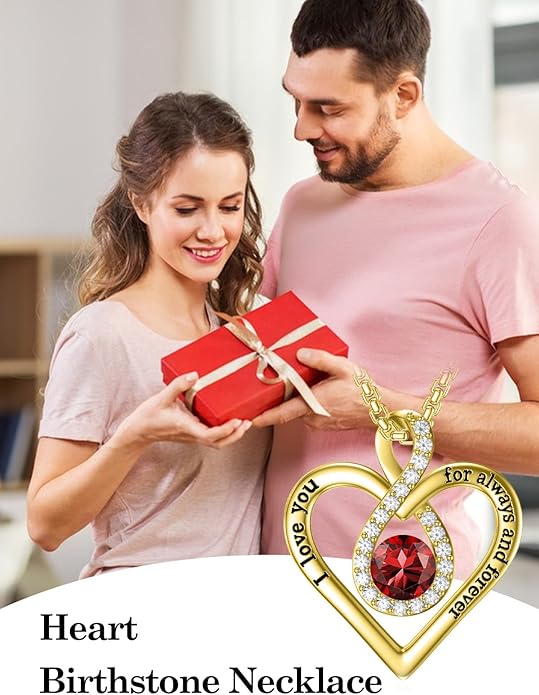 I Love You For Always and Forever Birthstone Necklace Infinity Love Heart Pendant Jewelry Christmas Valentine Mothers Day Birthday Gifts for Women Her Wife Girlfriend