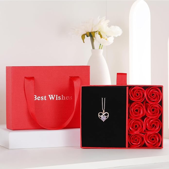 Rose Gold Birthstone Necklaces Heart Birthstone Pendant Necklaces For Women Valentine's Day Mother's Day Anniversary Christmas Gifts