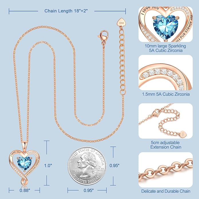 Birthday Gifts for Women Wife Infinity Heart Birthstone I Love You Necklace for Women S925 Sterling Silver Anniversary Wedding Gifts for Christmas Valentines Mothers Day Women's jewelry Diamond Pendant Necklaces Gift for Her Mom Daughter Grandma