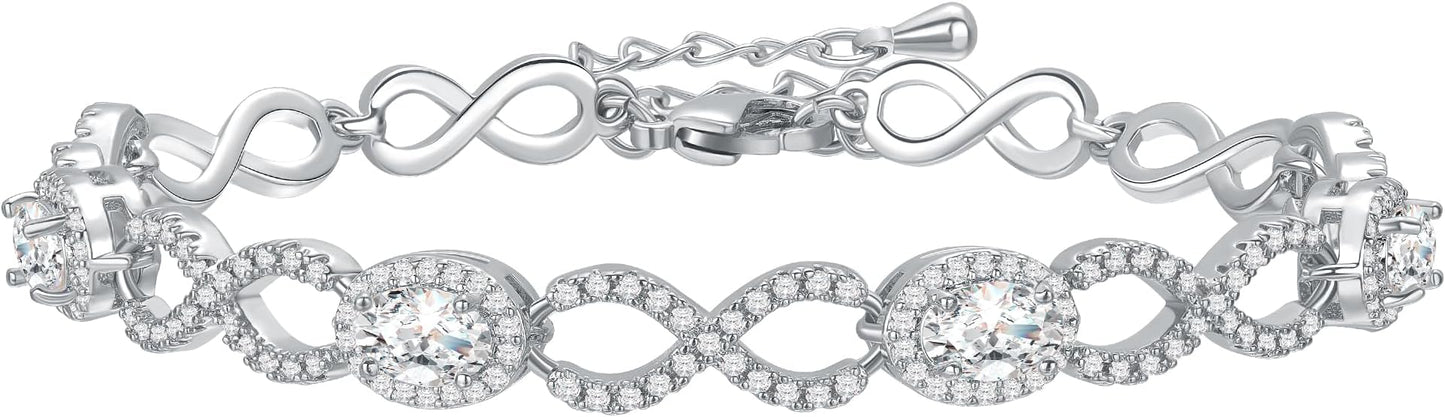 Infinity Heart Symbol Charm Link Knot Bracelet for Women Cubic Zirconia Bangle Crystal Love Bracelet Jewelry Anniversary Jewelry Christmas Birthday Gifts for Women Wife Girlfriend Her