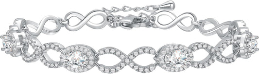 Infinity Heart Symbol Charm Link Knot Bracelet for Women Cubic Zirconia Bangle Crystal Love Bracelet Jewelry Anniversary Jewelry Christmas Birthday Gifts for Women Wife Girlfriend Her