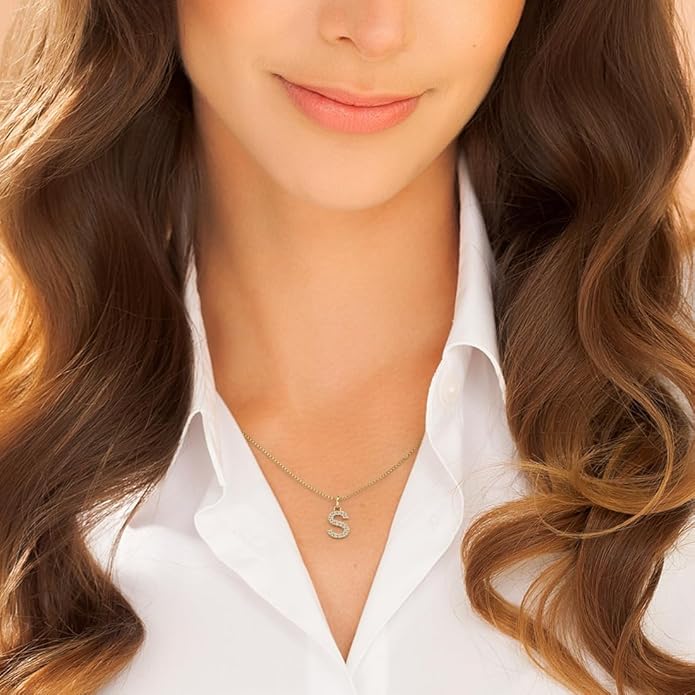 PEORA Letter A to Z Lab Grown Diamond Initial Pendant Necklace in Sterling Silver, F-G Color, VS Clarity, with 18 inch Chain