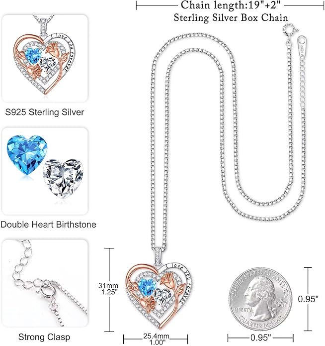 Iefil Birthstone Necklace for Women - Sterling Silver Birthstone Necklace Anniversary Birthday Gifts for Her Wife Mom Daughter