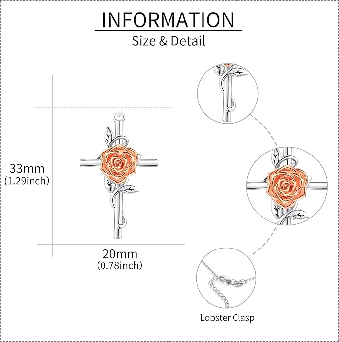 Flower Cross Necklace 925 Sterling Silver Carnation/Rose/Lily/Daisy Cross Necklace Birth Flower Jewelry for Women