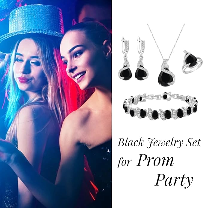 GZWHD Jewelry Set for Women Water Drop Cubic Zirconia Artificial Crystal Earrings Pendant Necklace Open Ring Tennis Bracelet Wedding Anniversary Birthday Engagement Gift for Bridesmaid Wife Girlfriend Friend