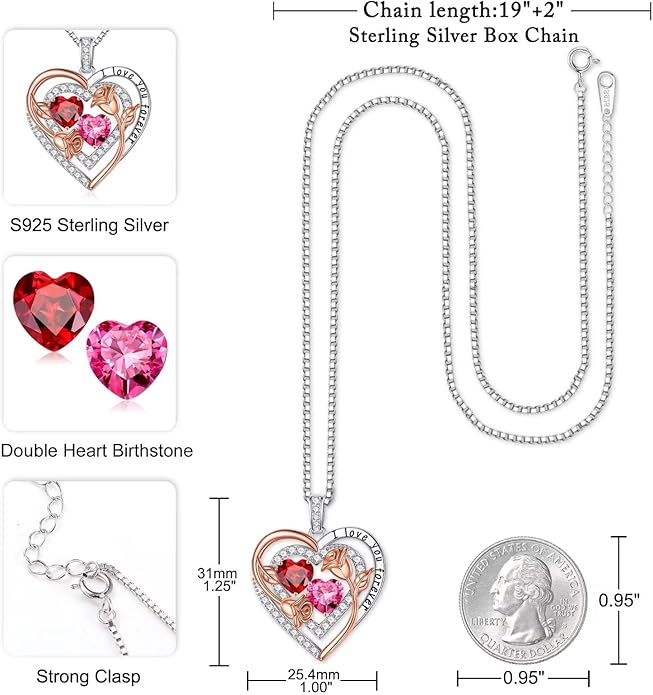 Iefil Birthstone Necklace for Women - Sterling Silver Birthstone Necklace Anniversary Birthday Gifts for Her Wife Mom Daughter