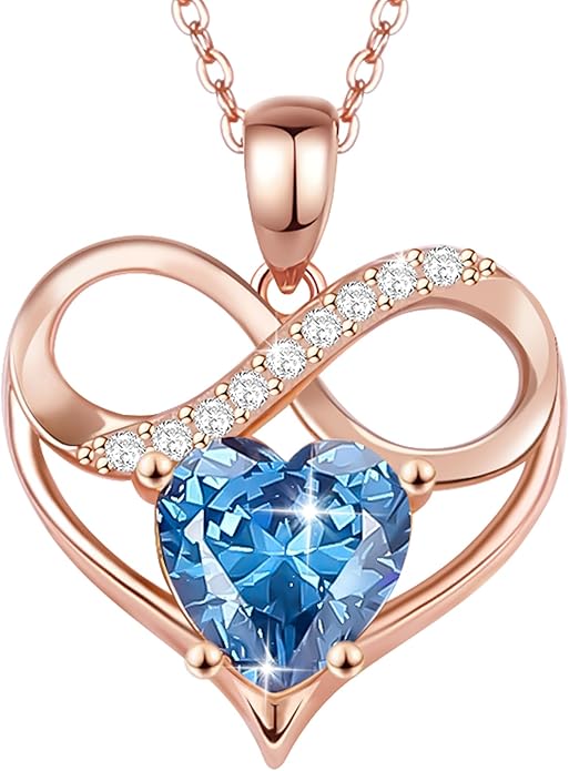 Rose Gold Birthstone Necklaces Heart Birthstone Pendant Necklaces For Women Valentine's Day Mother's Day Anniversary Christmas Gifts