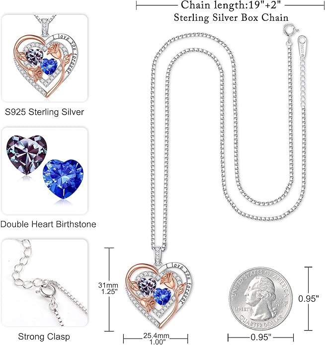 Iefil Birthstone Necklace for Women - Sterling Silver Birthstone Necklace Anniversary Birthday Gifts for Her Wife Mom Daughter