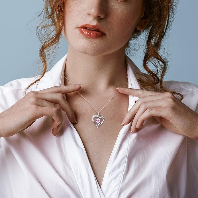 925 Sterling Silver Heart Necklace for Women Birthstone Necklace Silver Jewelry for Womens Jewelry Gifts for Women Her Mom