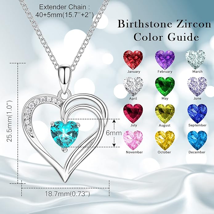 925 Sterling Silver Heart Necklace for Women Birthstone Necklace Silver Jewelry for Womens Jewelry Gifts for Women Her Mom