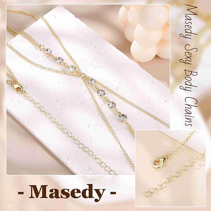14K Gold Sexy Body Chains for Women Necklace Layered Bikini Bra Chain Crossover Belly Chain Rhinestone Summer Chest Chain Beach Prom Nightclub Body Chain Jewelry