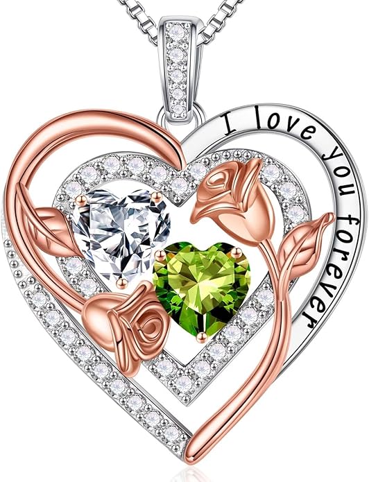 Iefil Birthstone Necklace for Women - Sterling Silver Birthstone Necklace Anniversary Birthday Gifts for Her Wife Mom Daughter