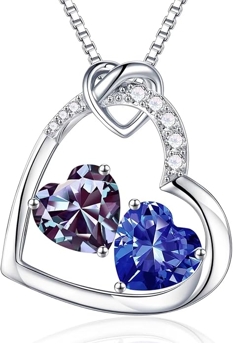 Iefil Birthstone Necklace for Women - 925 Sterling Silver Birthstone Necklace, Anniversary Birthday Gifts for Women Wife Girlfriend, Jewelry for Mom Daughter