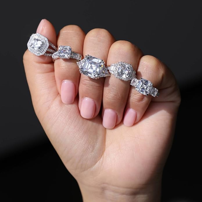 BERRICLE Sterling Silver CZ 3-Stone Solitaire Wedding Engagement Rings for Women, Cubic Zirconia Ring - Asscher, Cushion, Emerald, Pear, Round Cut - Canary Yellow, Green, Amethyst Purple Colors