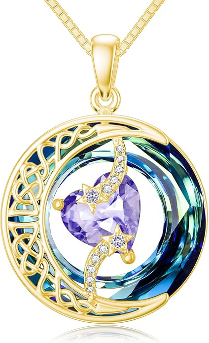 TOUPOP Birthstone Necklace 925 Sterling Silver Moon and Star Pendant with Blue Crystal Celtic Moon Jewelry Birthday Christmas Gifts for Women Mom Wife Her Daughter