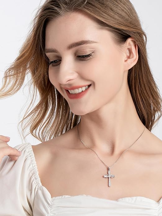 925 Sterling Silver Cross Necklace for Women Big Faith Infinity Pendant Necklace Silver Chain 18+2''