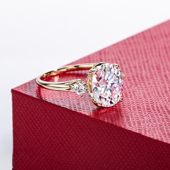 Solid 14K Gold 3.36ct Moissanite Three Stone Rings (3ct Center Stone), Round/Oval/Emerald Shape, Real Gold | D Color and Flawless Moissanite | Wedding Anniversary Ring