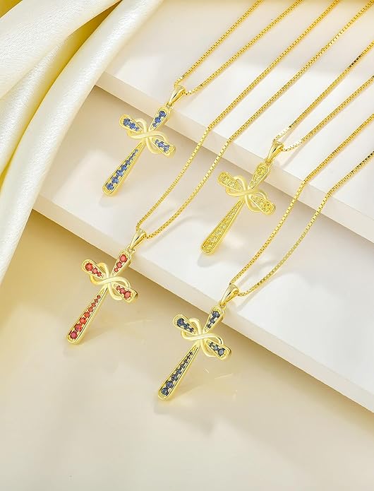 YL 925 Sterling Silver Cross Necklace for Women Halo Infinity Pendant Birthstone Jewelry for Mom